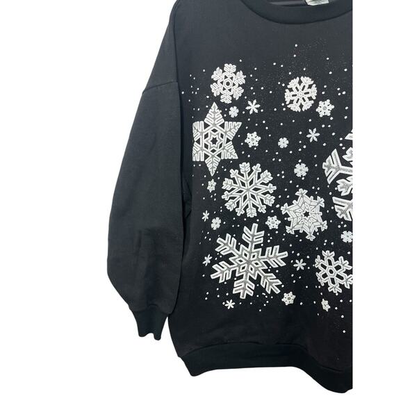Vtg Snowflake Sweatshirt Black XL Christmas White Snowflakes Novelty Ugly Work - Picture 2 of 8